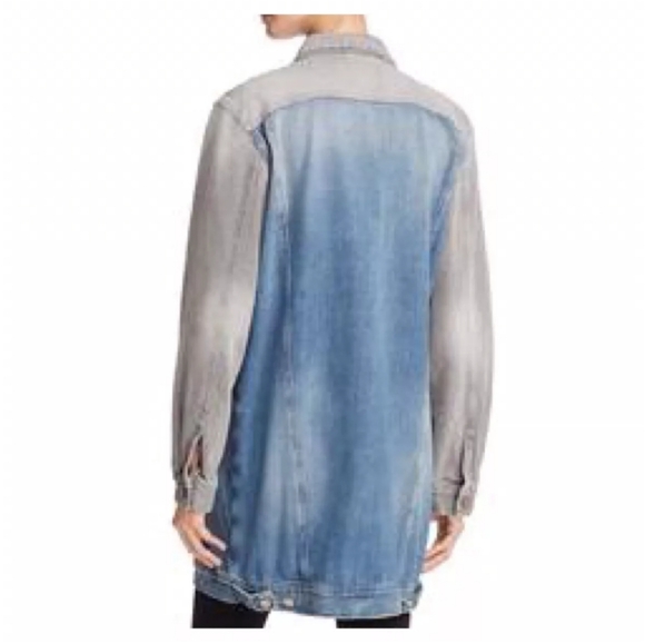 GUESS | Jessie two-tone denim long button up jean trucker jacket - Picture 8 of 10
